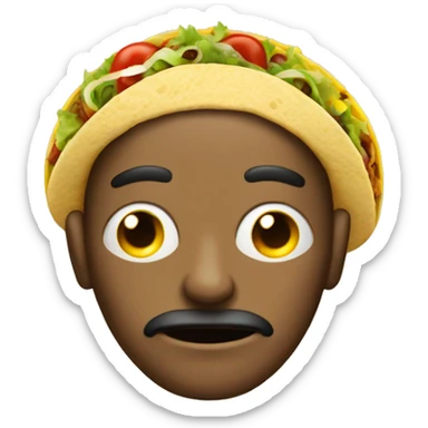 deformed man emoji with asymmetrical features and a taco on his head sticker