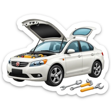 carro blanco en reparacion sticker