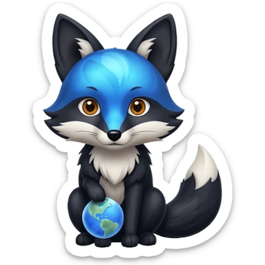 Black fox with blue marble pattern sticker