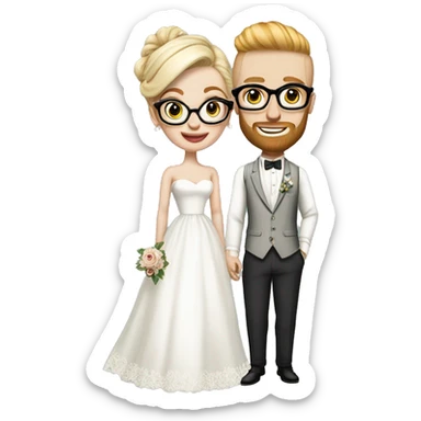 White Blonde hair up bride glasses tattoos vintage tea length dress white groom black glasses no hair ginger beard sticker