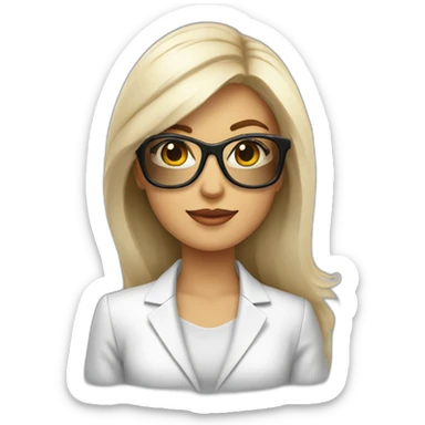 Mujer blanca pelo largo lacio emprendedora con blazer y gafas sticker