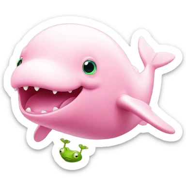 Pink beluga whale with frog face sticker