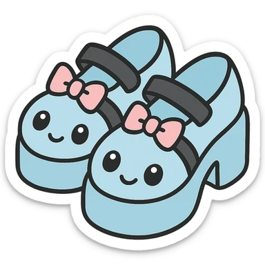 Make the shoes pastel blue with black and pink accents, kawaii style, no socks, no hearts, transparent background sticker