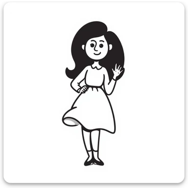 Barbie, classic doll with blonde hair, pink dress, cheerful expression, in a playful pose, hand-drawn doodle style sticker