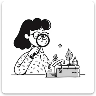 student examining something with a magnifying glass sticker