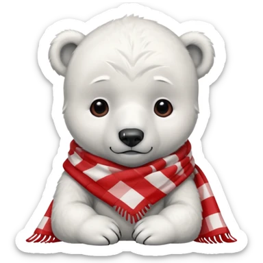 baby Polar Bear, sad, wearing red Checkered Triangle scarf sticker