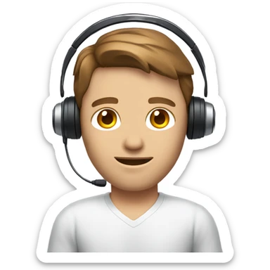 caucasian IT technology guy in jean shorts with headset and brown hair sticker