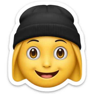 Emoji with black beanie hat pulled down to eyes sticker