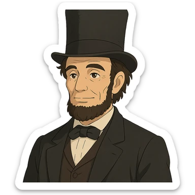 ghibli style portrait of Abraham Lincoln with gentle expression, top hat sticker