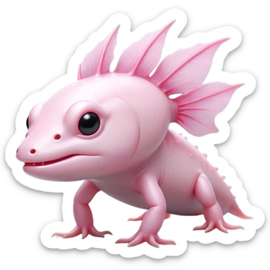 Cinematic Noble Axolotl Portrait Emoji, Poised and regal, with a slender, graceful build and smooth, pale pink skin adorned with feathery external gills, deep-set soulful dark eyes, Simplified yet sharp and sophisticated features, highly detailed, glowing with a soft, ethereal glow, high shine, intelligent and enigmatic, stylized with an air of aquatic elegance, focused and attentive, soft glowing outline, capturing the essence of a watchful and mystical creature, so majestic it feels as though it could glide out of the screen with effortless authority! sticker