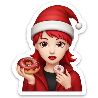 female devil wearing beanies holding donut sticker