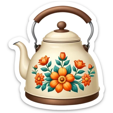 Vintage kettle with flower design sticker