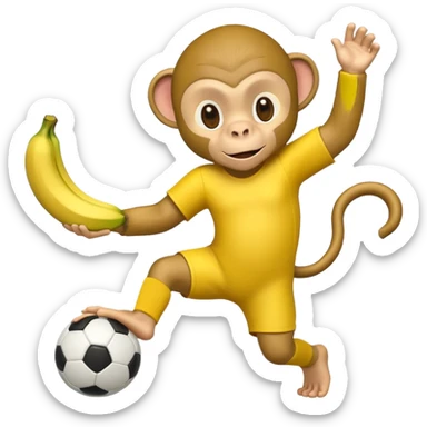 Quiero hacer a un mono jugando futbol y un plátano en la mano sticker