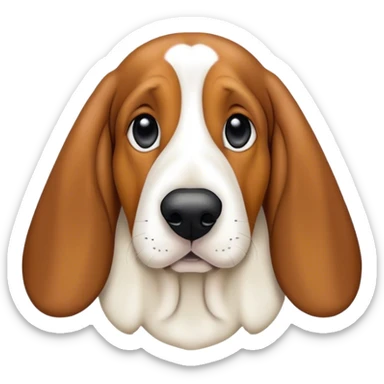 Basset hound mix dog with tan face with white lightly speckled stripe down to black nose  sticker