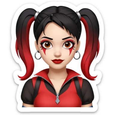black haired woman in harley queen outfit sticker