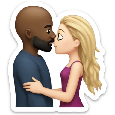 White girl brunette kissing black bald man with beard sticker