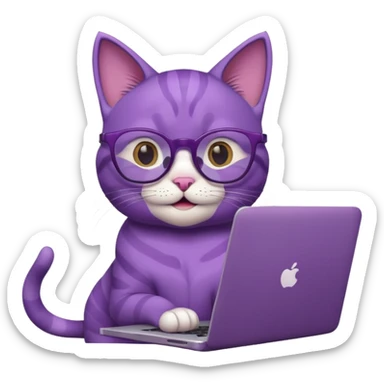 smart purple cat smiling in glasses with laptop sticker