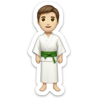 a guy with brown hair in a white kimono with a green belt sticker