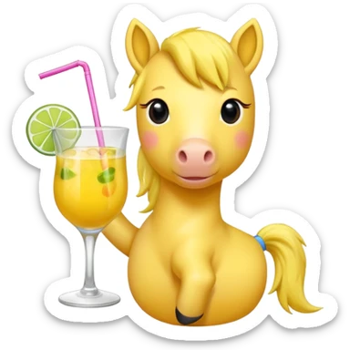 yellow pony drinking cocktail sticker