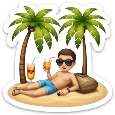 A round bomb in sunglasses sipping a drink and laying under a palm tree sticker