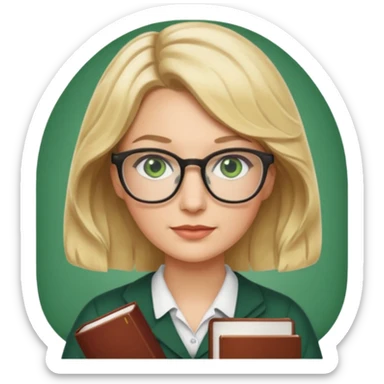 librarian teacher with short wavy blonde hair with a middle part and green eyes sticker