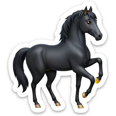 cinematic-[black horse]-realistic-full-body-standing-emoji,-tail-flicking-lazily,-head-tilted-dramatically,-sleek-[black]-coat,-simplified-yet-realistic-focused-features,-highly-detailed,-glowing-with-an-almost-sarcastic-glow sticker