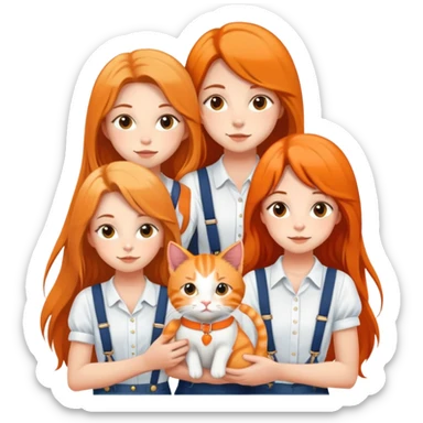 Hundred Girls-Long Hair-White Suspenders-Holding Tightly-An Orange Cat sticker