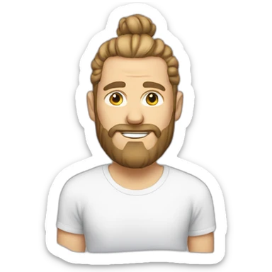 white man with man bun and beard with t shirt sticker