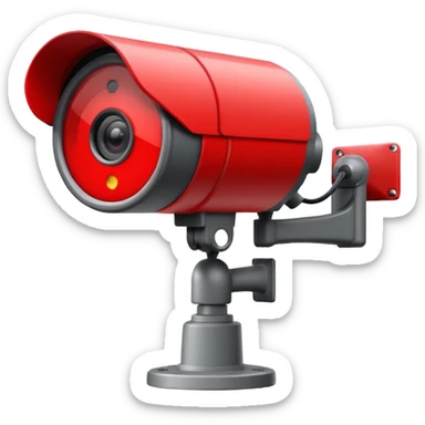 Minimalist emoji-style sticker of a CCTV camera with a glowing red record light, facing forward. Flat icon, grayscale with small red accent.
 sticker
