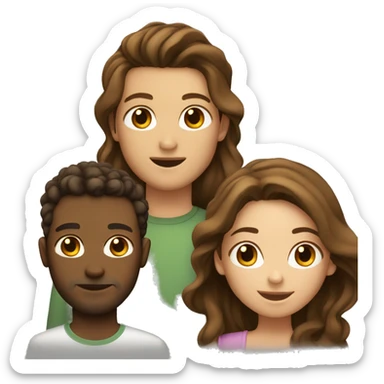 Girl with long straight brown hair next to guy  with short curly brown hair sticker