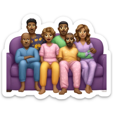 Six people in matching pajamas on couch sticker