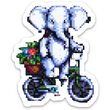elephant riding a bicycle, pixel art style sticker