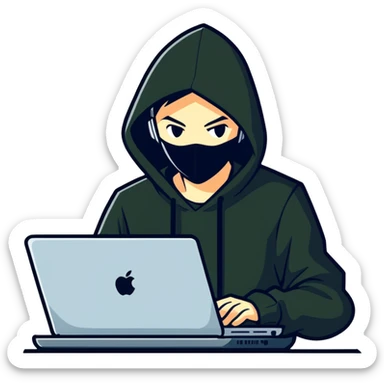 anime hacker with laptop and code sticker