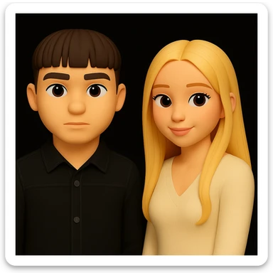 Increase the free space between the guy and the girl, separate them from each other while preserving the 3d-emoji style. Keep everything else unchanged. sticker