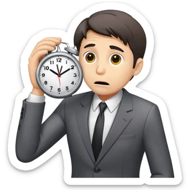 stressed business man holding a clock sticker