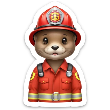 cute otter wearing firefighter helmet and uniform sticker