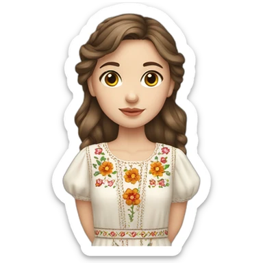 Ukrainian girl with brown hair in a embroidered dress sticker