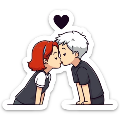 redhead girl kissing white-haired boy sticker