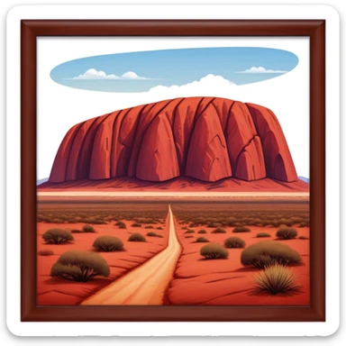 Cinematic Realistic Uluru Landmark Emoji, showcasing the massive, red monolith rising from the desert rendered with rich textures and warm, dramatic lighting. sticker