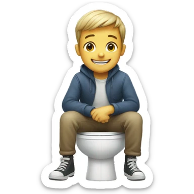 Smiling boy sitting on toliet sticker