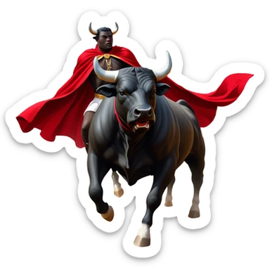 ​Cinematic Realistic black charging bull, against a matador depicted in a flowing red cape, captured in the dramatic moment of confronting a charging bull in a traditional bullring, rendered with dynamic motion and dramatic lighting that encapsulates the intensity and artistry of the spectacle, sticker