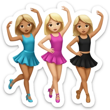 Emoji of 3 Girls dancing one with blonde hair, one tan skin with brown hair and one with black hair sticker