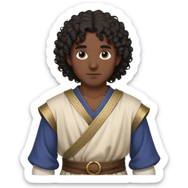 medieval outfit worn by a DnD themed fantasy character. basic loose-fitting tunic with a woven sash. clothes only above the waist. The clothes full waist. The character's haven't arms. character is curly black hair dark brown eyes shoulder-length hair dark-skinned man.

 sticker