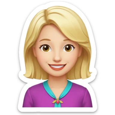 Illustrate Enid Sinclair with blonde hair, colorful outfit & cheerful smile. sticker