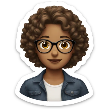 girl with brown curly mid length hair and glasses sticker