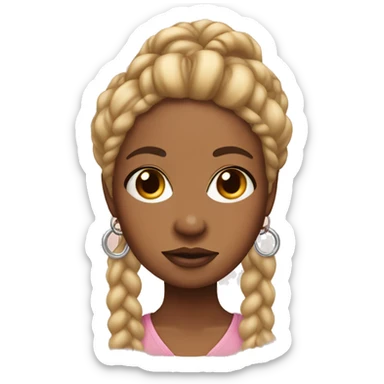 Brown skin lady with blonde braids, and two nose, ring rings and a bow on her hair sticker