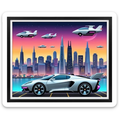create an image of san francisco skyline in the tech future sticker