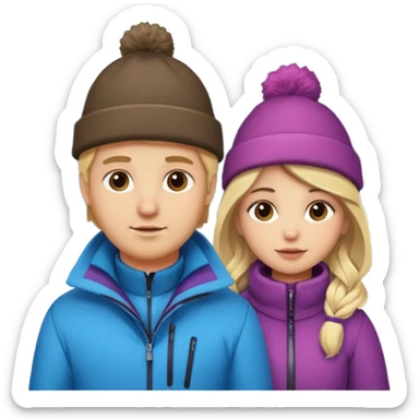 blonde guy with chubby brunette girl in ski 🎿 resort sticker