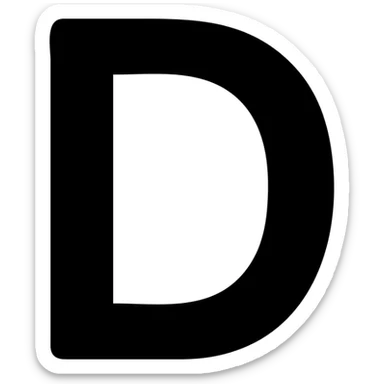 the letter D centered in a bold, simple font inside a bright red box, clean and modern icon sticker