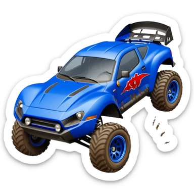 Satan’s Dirty Midnight-blue Local Motors Rally Fighter off road race car after jumping over a dirt ramp  sticker